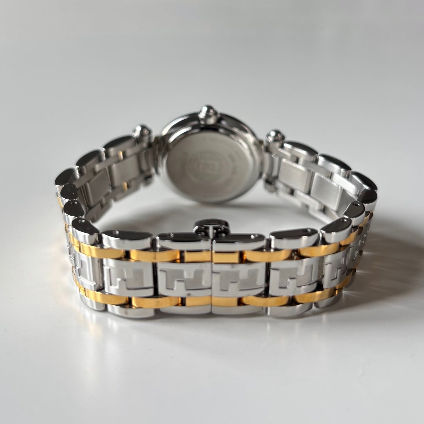 Fendi 1990s Black Round Dial Two Tone Watch
