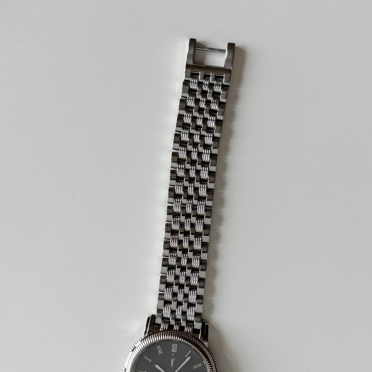 Yves Saint Laurent 1990s Dark Gray Round Dial Stainless Steel Watch