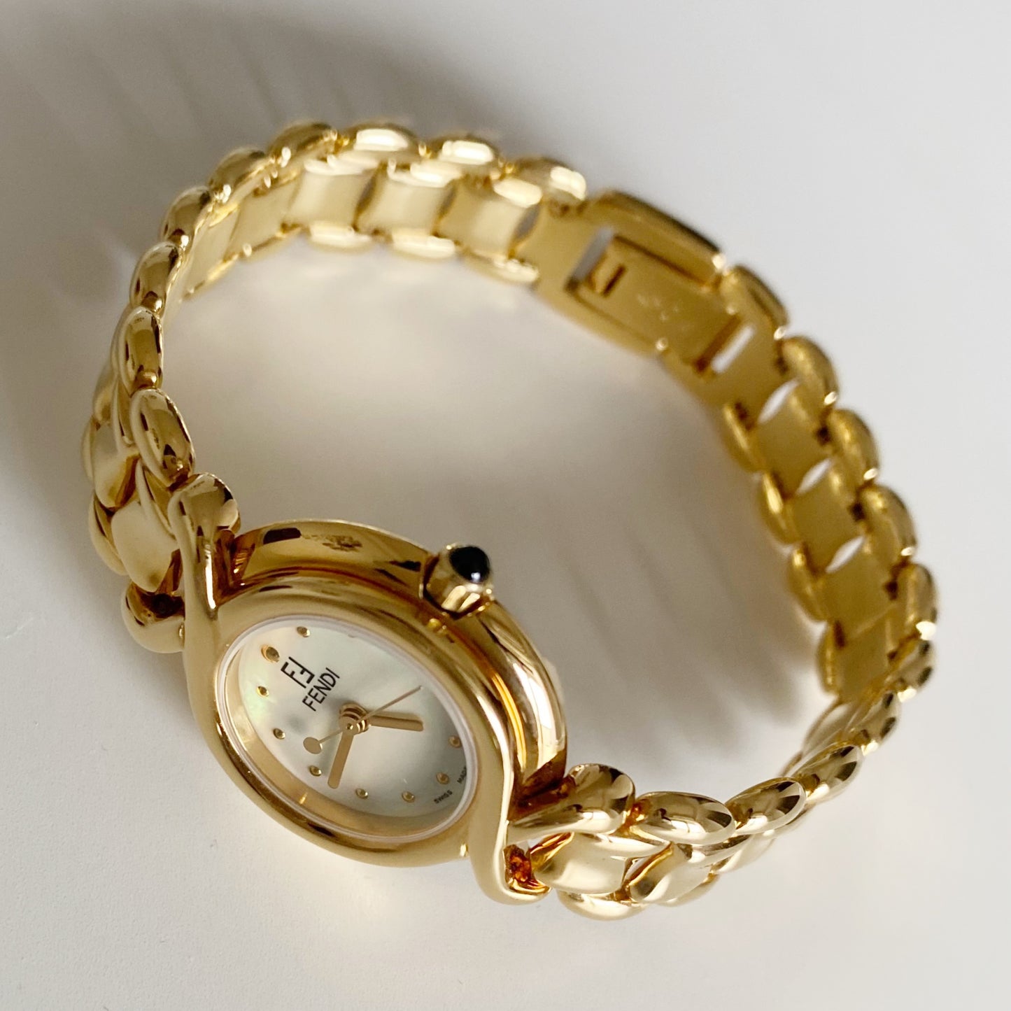Fendi 1990s Seashell Dial Gold Plated Watch