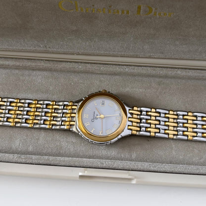 Dior 1990s Date Round Two Tone Watch