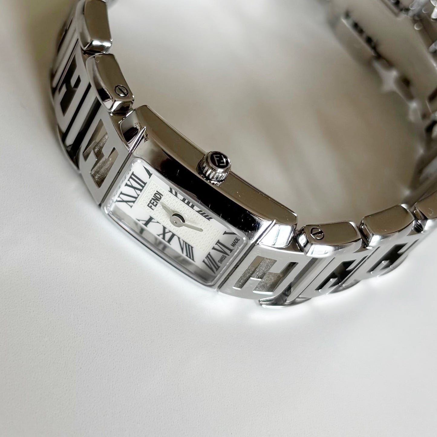 Fendi 1990s Seashell Dial Tank Stainless steel Watch