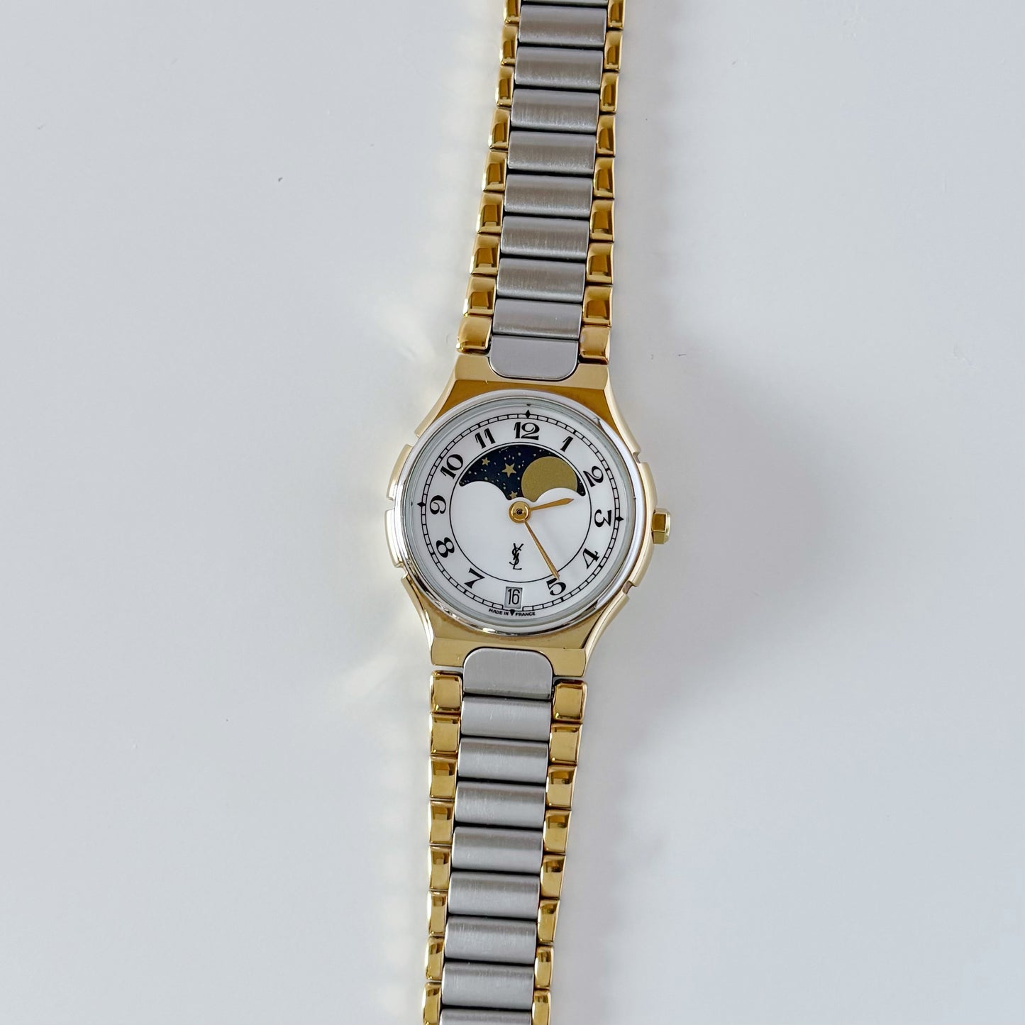 Yves Saint Laurent 1990s Moon Phase Two Tone Watch