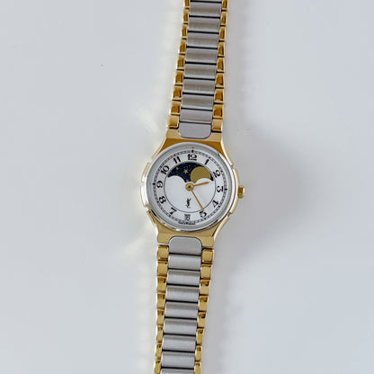 Yves Saint Laurent 1990s Moon Phase Two Tone Watch