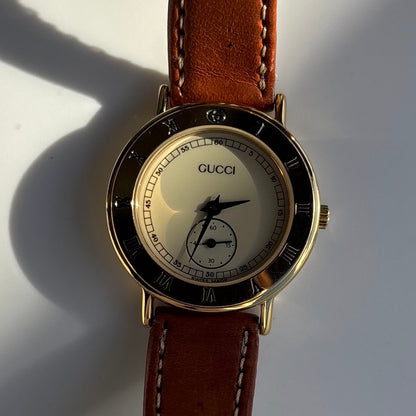 Gucci 1990s Sub Second Round Dial Gold Plated Watch