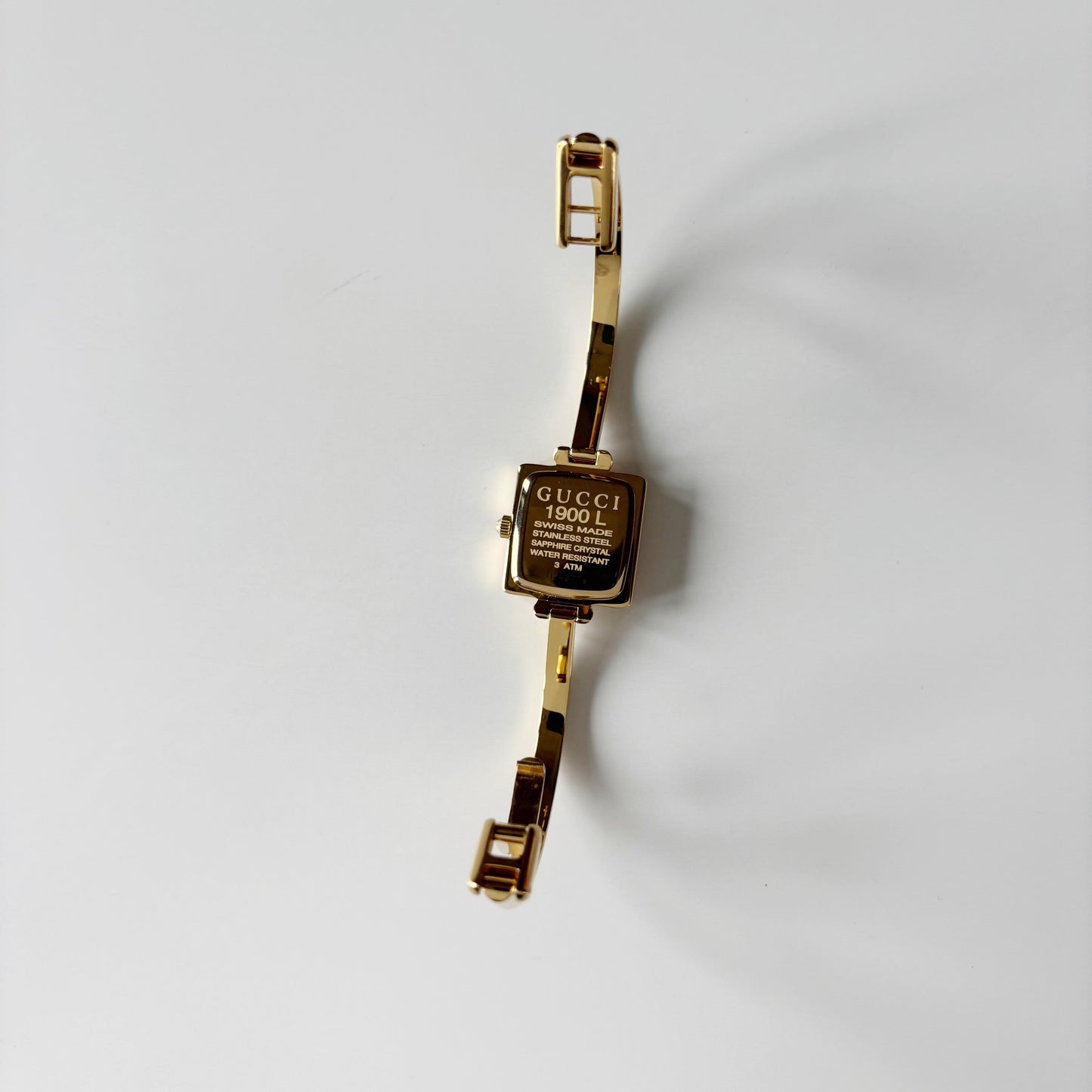 Gucci 1990s Square Dial Gold Plated Bangle Watch