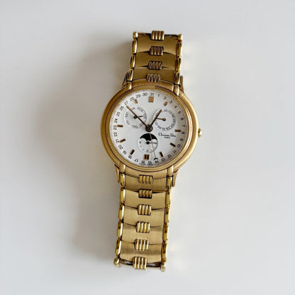 Dior 1990s Moon Phase Triple Calendar Gold Plated Watch