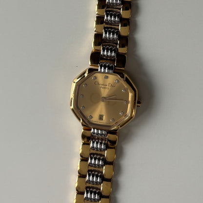 Dior 1990s Octagon Two Tone Gold Plated Watch
