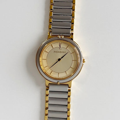 Yves Saint Laurent 1990s Round Dial Two Tone Watch (Large)