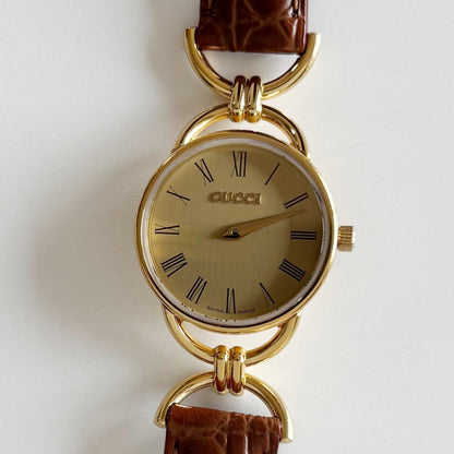 Gucci 1990s Round Dial Gold Plated Watch