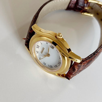 Gucci 1990s Date Round Dial Gold Plated Watch