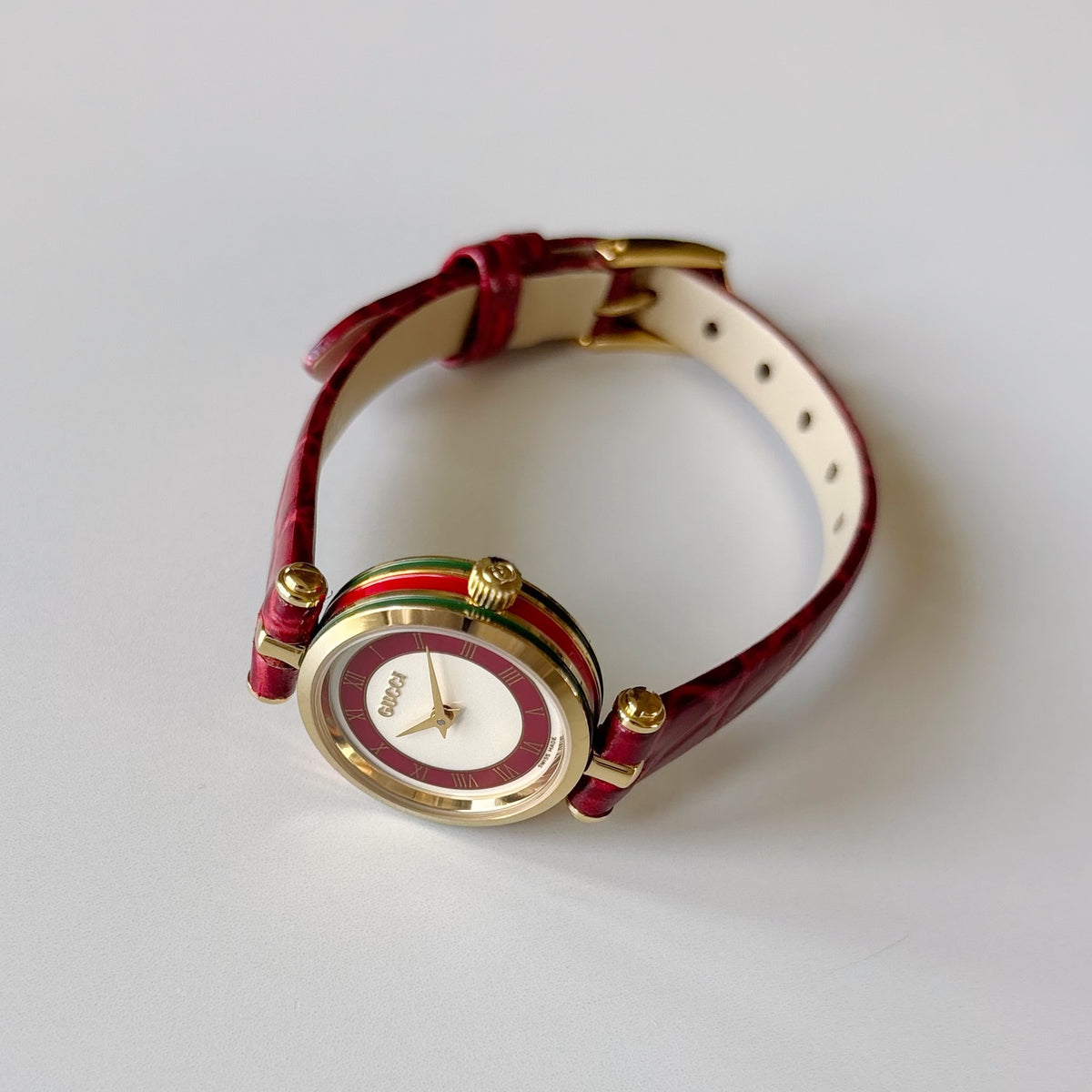 Gucci 1990s Sherry Round Dial Red Watch