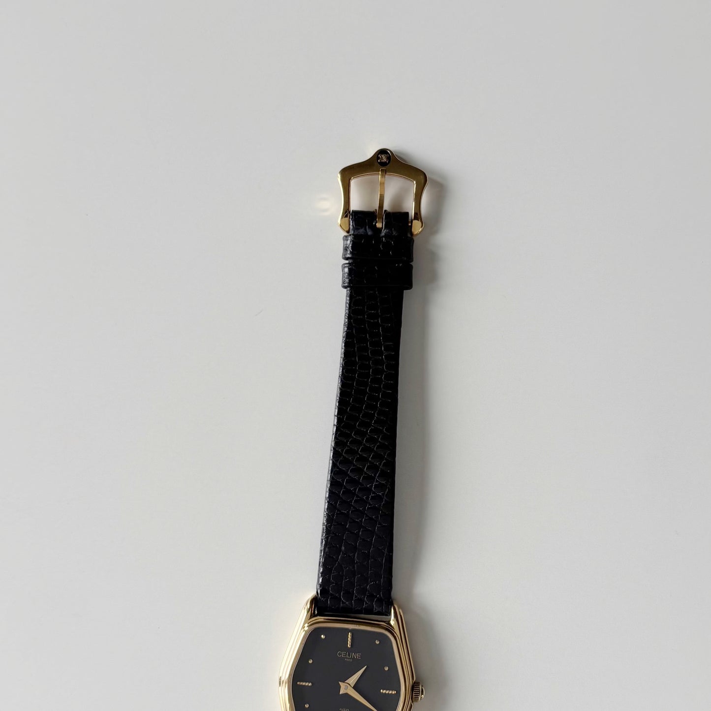 Celine 1980s Black Dial Gold Plated Watch