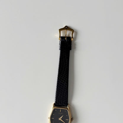Celine 1980s Black Dial Gold Plated Watch