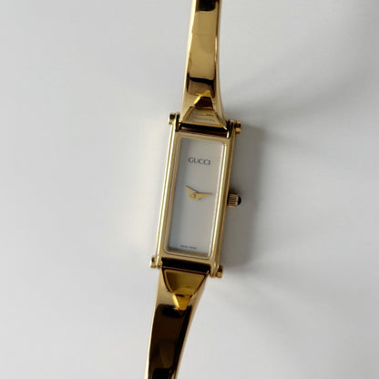 Gucci 1990s Seashell Dial Gold Plated Bangle Watch