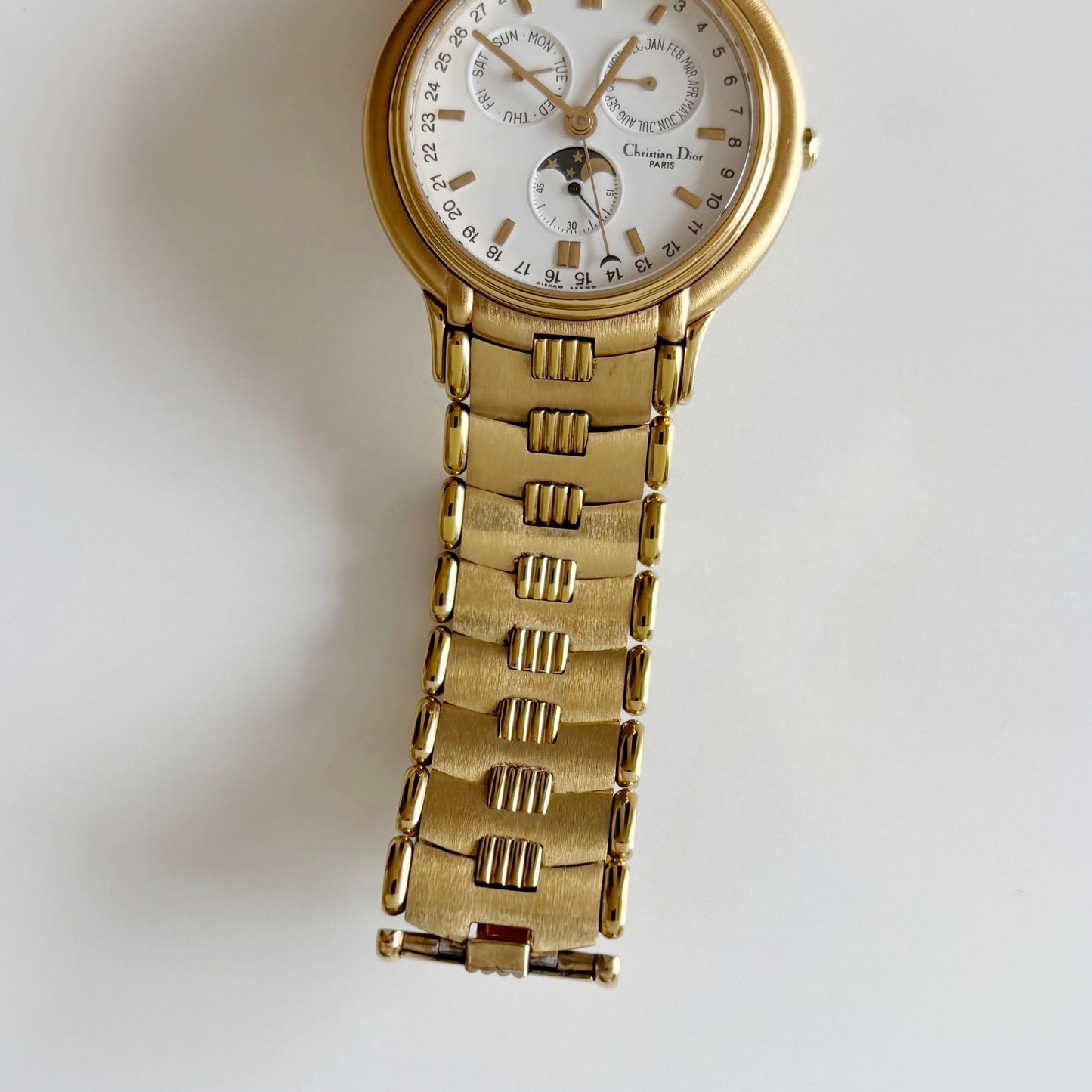 Dior 1990s Moon Phase Triple Calendar Gold Plated Watch