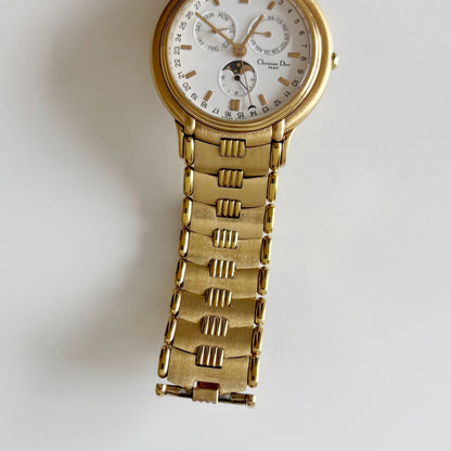 Dior 1990s Moon Phase Triple Calendar Gold Plated Watch