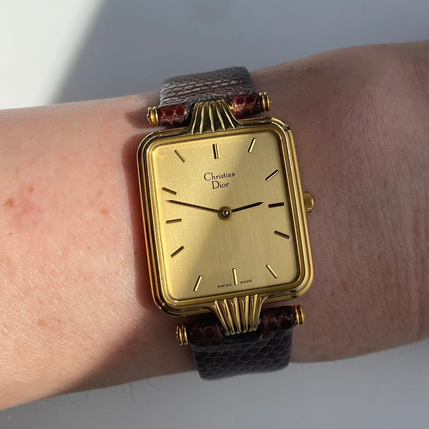 Dior 1990s Gold Dial Tank Gold Plated Watch (Large)