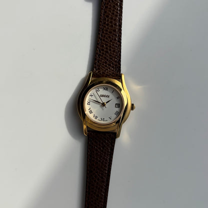 Gucci 1990s Date Round Dial Gold Plated Watch
