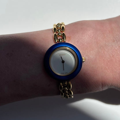 Gucci 1990s Interchangeable Bezel Gold Plated Rice Chain Watch with 6 bezels, case (165mm)
