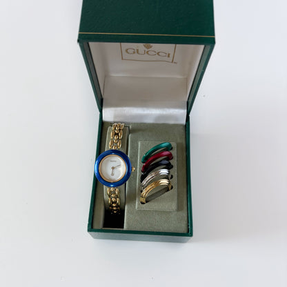 Gucci 1990s Interchangeable Bezel Gold Plated Rice Chain Watch with 6 bezels, case (160mm)