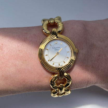 Dior 1990s Round Dial Gold Plated Watch