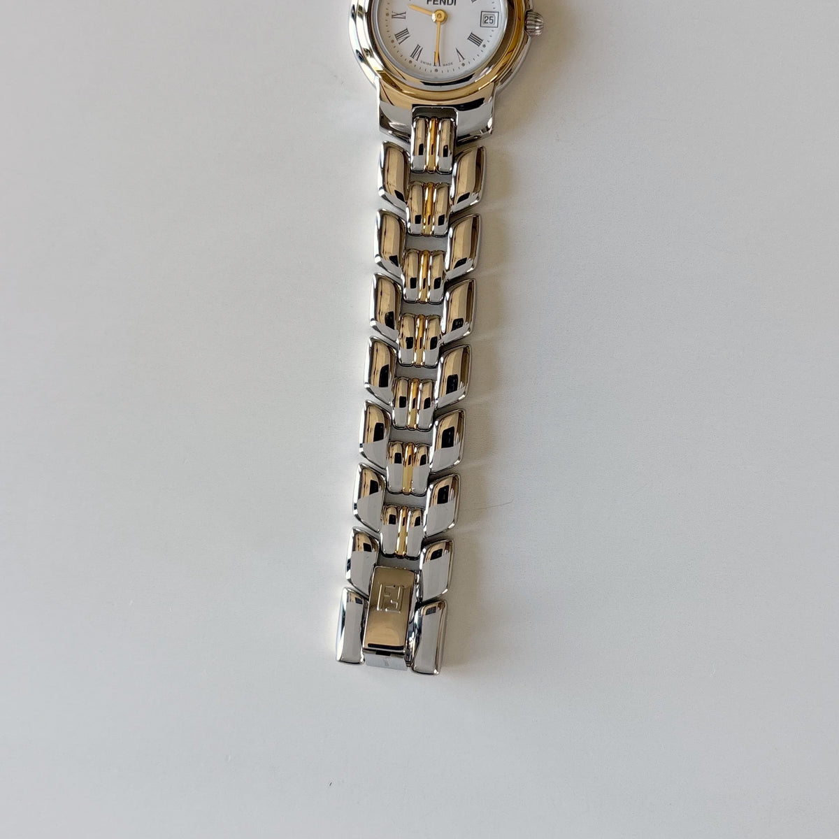 Fendi 1990s Date Round Dial Two Tone Watch