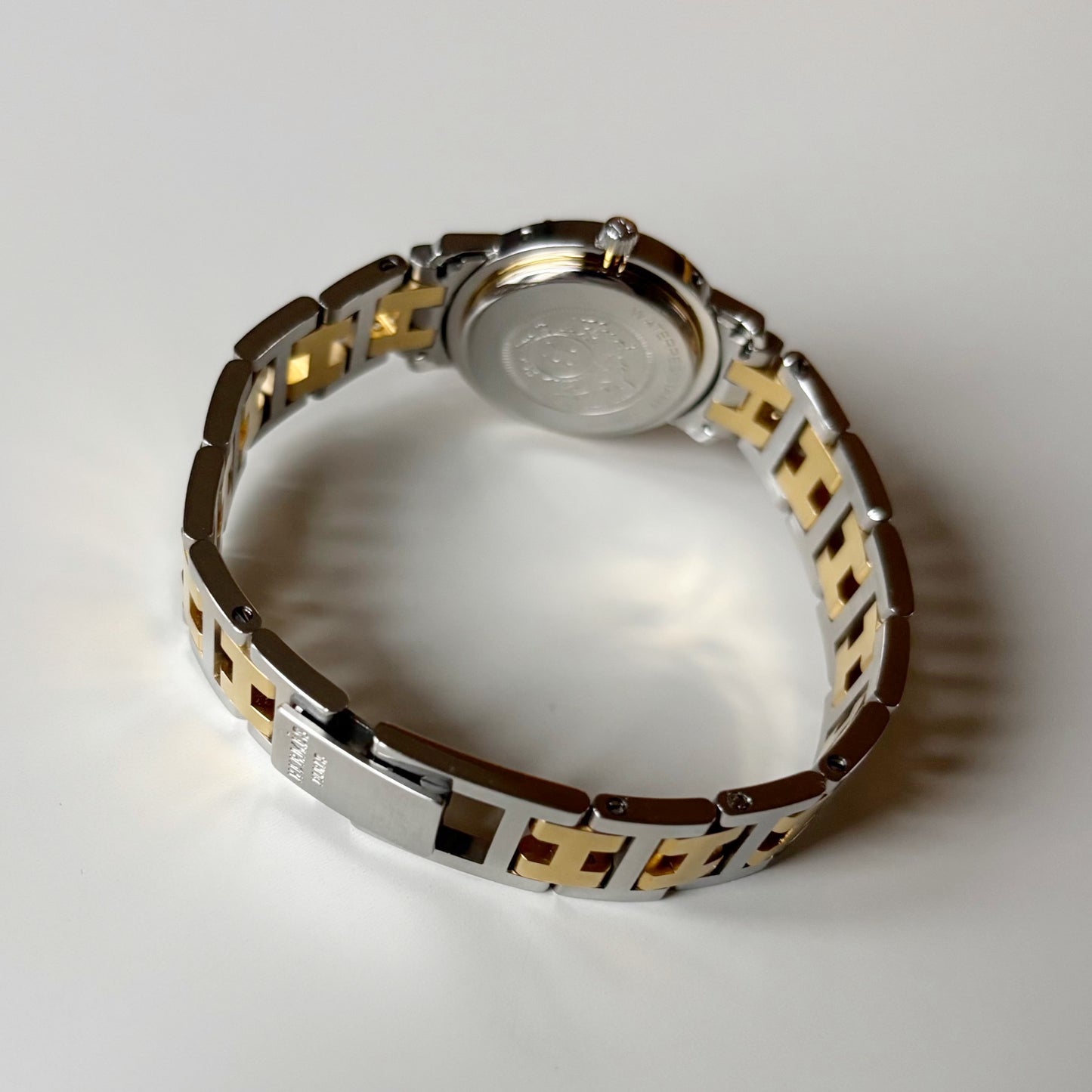 Hermes Early 2000s Clipper White Round Dial Two Tone Watch