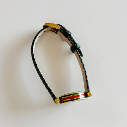 Gucci 1990s Round Dial Green Gold Plated Watch