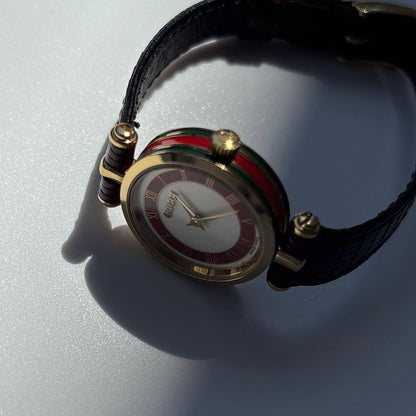 Gucci 1990s Round Dial Red Gold Plated Watch
