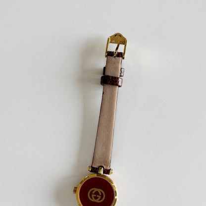 Gucci 1990s Round Gold Dial Gold Plated Watch