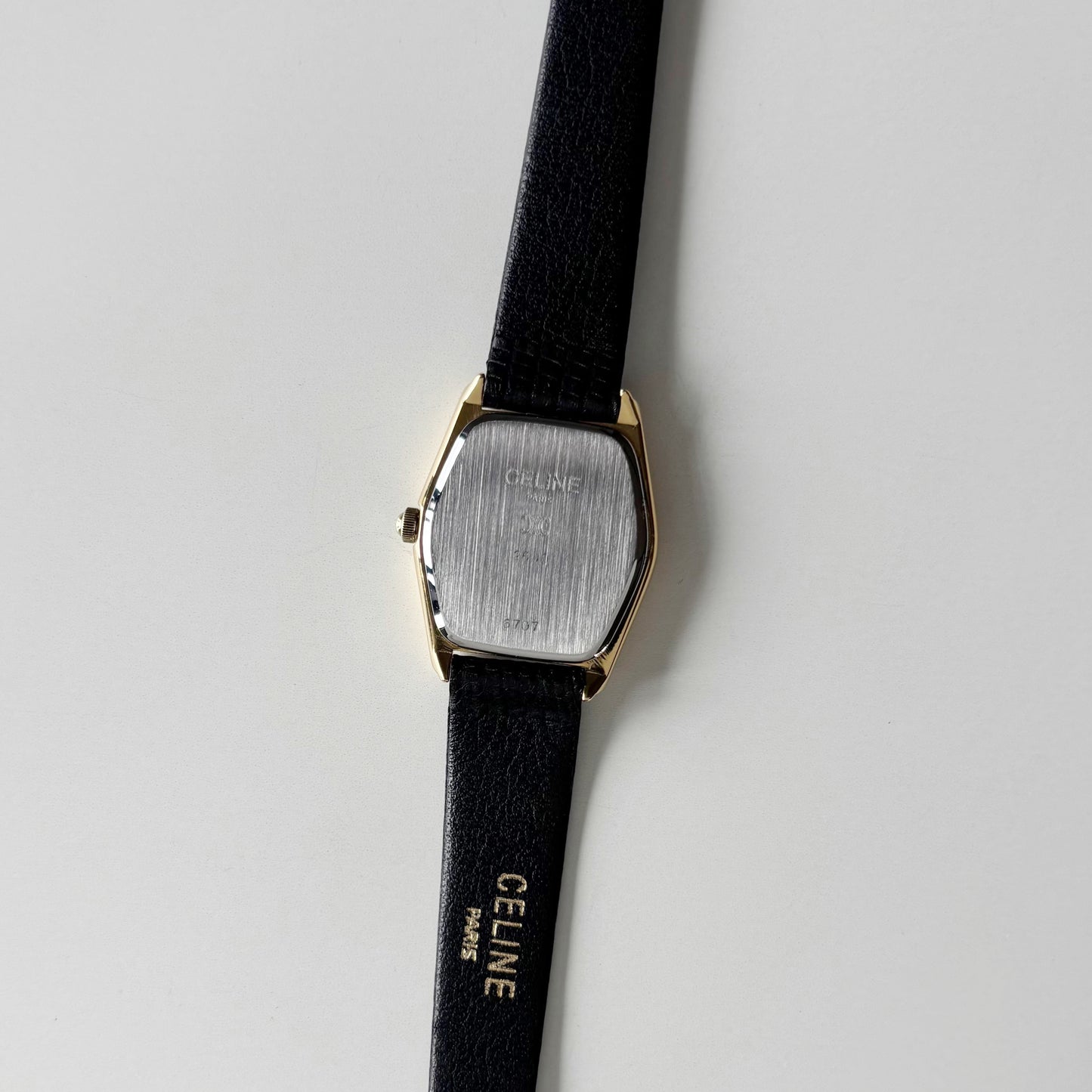 Celine 1980s Black Dial Gold Plated Watch