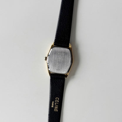 Celine 1980s Black Dial Gold Plated Watch