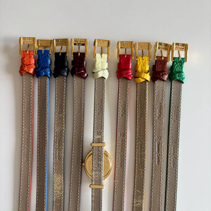 Fendi 1990s Interchangeable Strap Gold Plated Watch with 9 straps, case