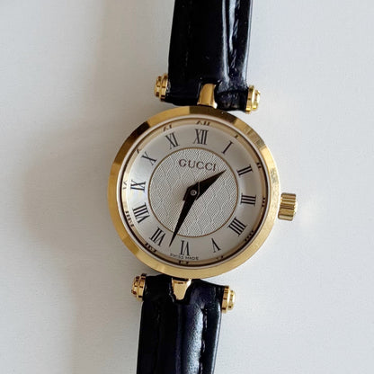 Gucci 1990s Round Dial Gold Plated Watch
