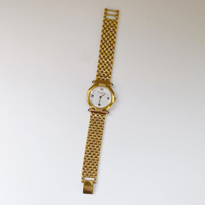 Dior 1990s Octagon White Dial Gold Plated Watch