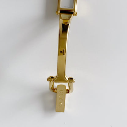 Gucci 1990s Seashell Dial Rectangular Gold Plated Bangle Watch