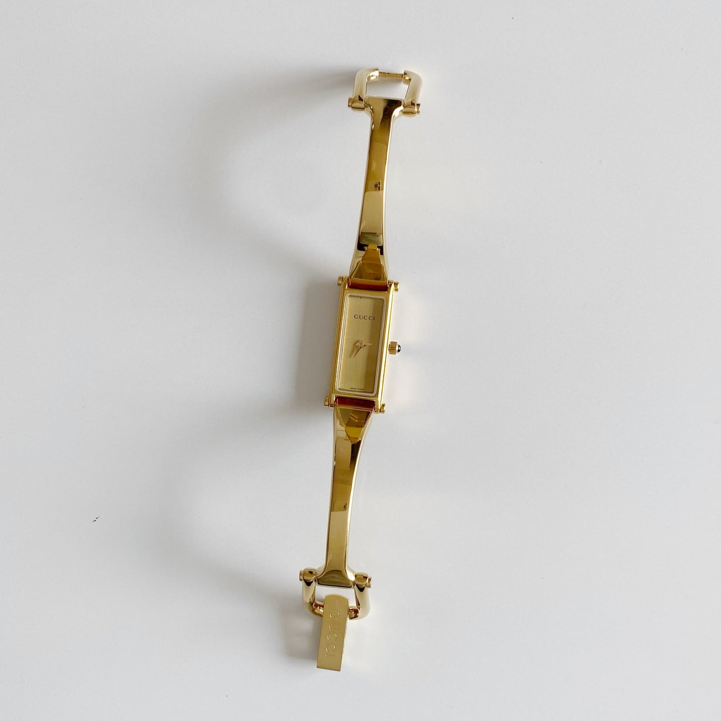 Gucci 1990s Gold Dial Gold Plated Bangle Watch (Small)