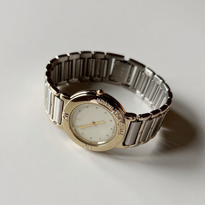 Yves Saint Laurent 1990s Cream Round Dial Two Tone Watch (Large)