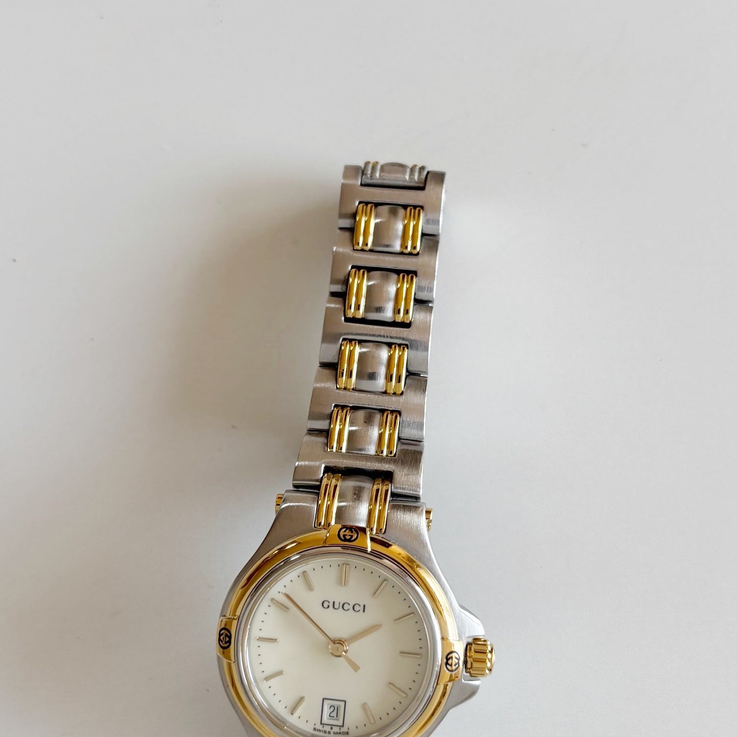 Gucci 1990s Date Round Dial Two Tone Watch