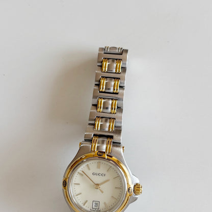 Gucci 1990s Date Round Dial Two Tone Watch