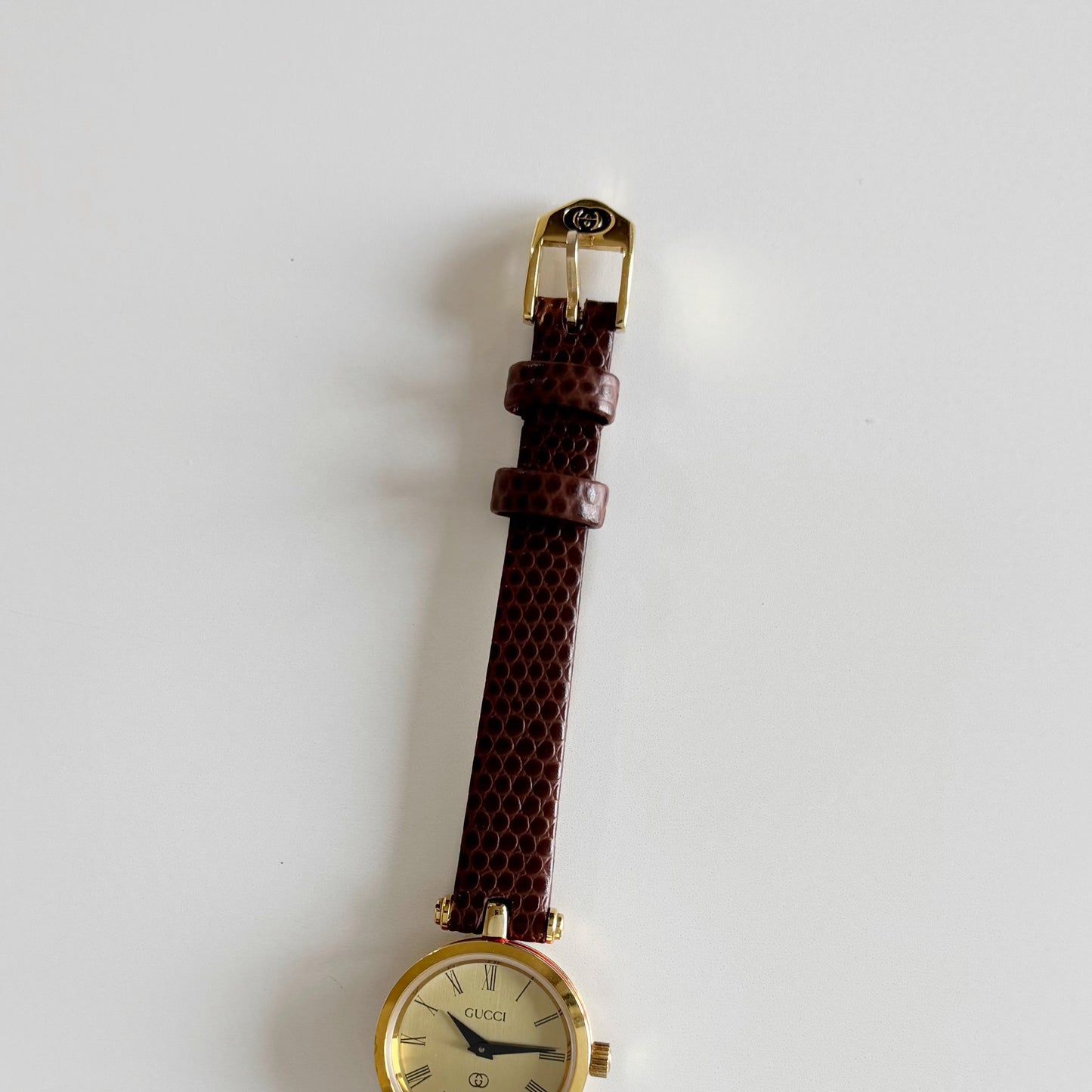 Gucci 1990s Round Gold Dial Gold Plated Watch