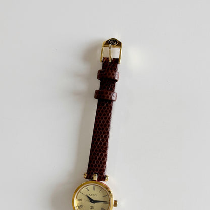 Gucci 1990s Round Gold Dial Gold Plated Watch
