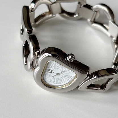 Yves Saint Laurent 1990s Heart Shaped Dial Band Silver Watch