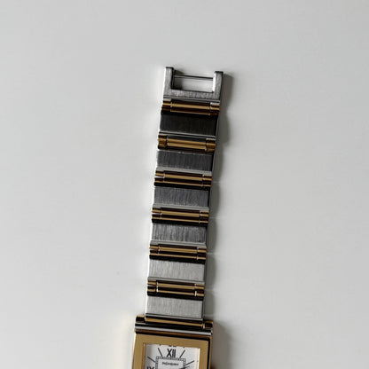Yves Saint Laurent 1990s Square Dial Gold Plated Two Tone Watch