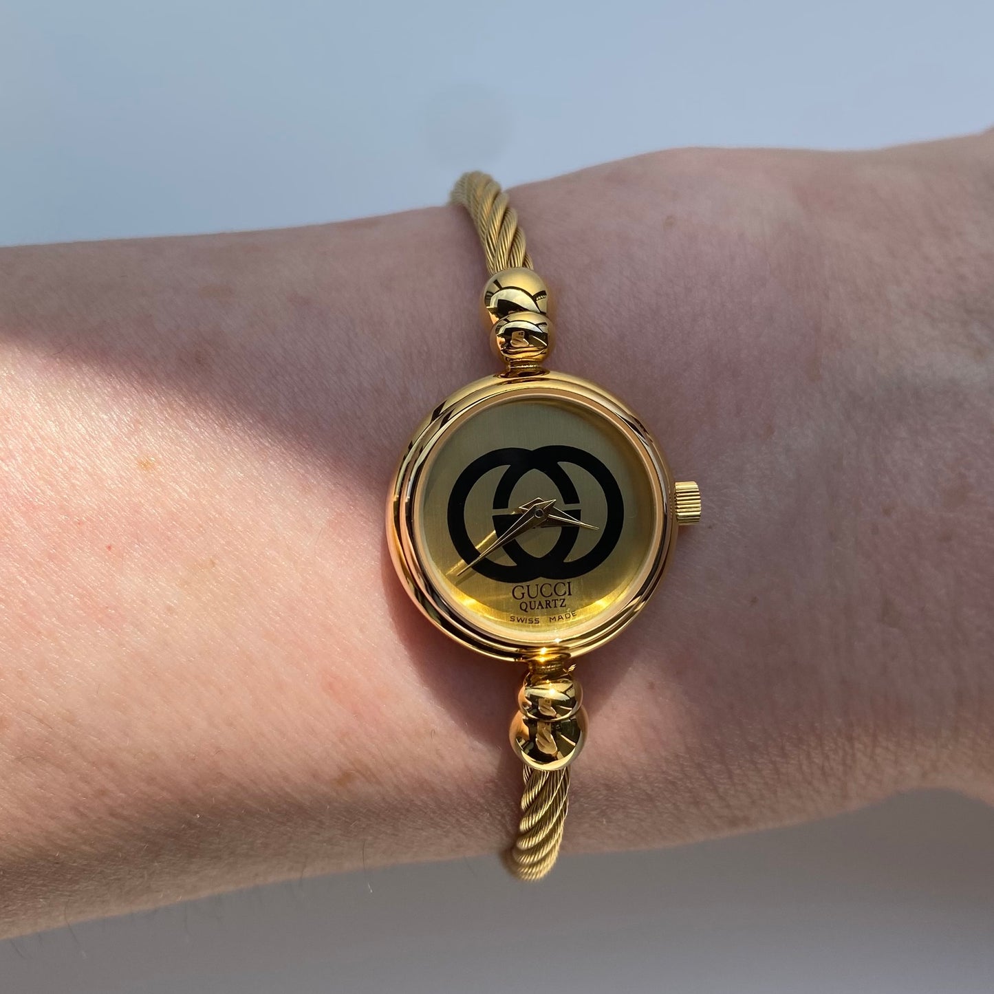 Gucci 1990s Gold Plated Cable Bangle Watch