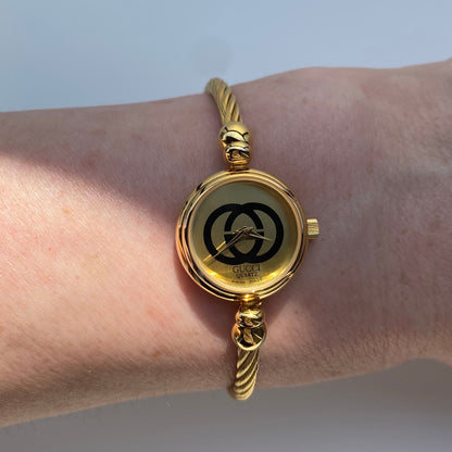 Gucci 1990s Gold Plated Cable Bangle Watch