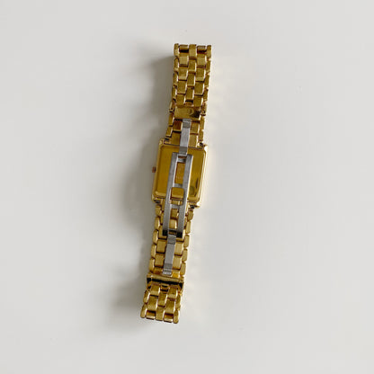 Gucci 1990s Black Dial Tank Gold Plated Watch (Large)