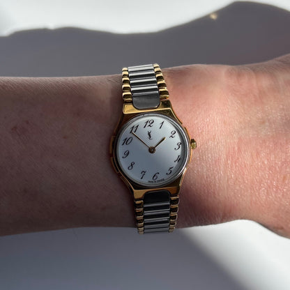 Yves Saint Laurent 1990s Round Dial Two Tone Watch