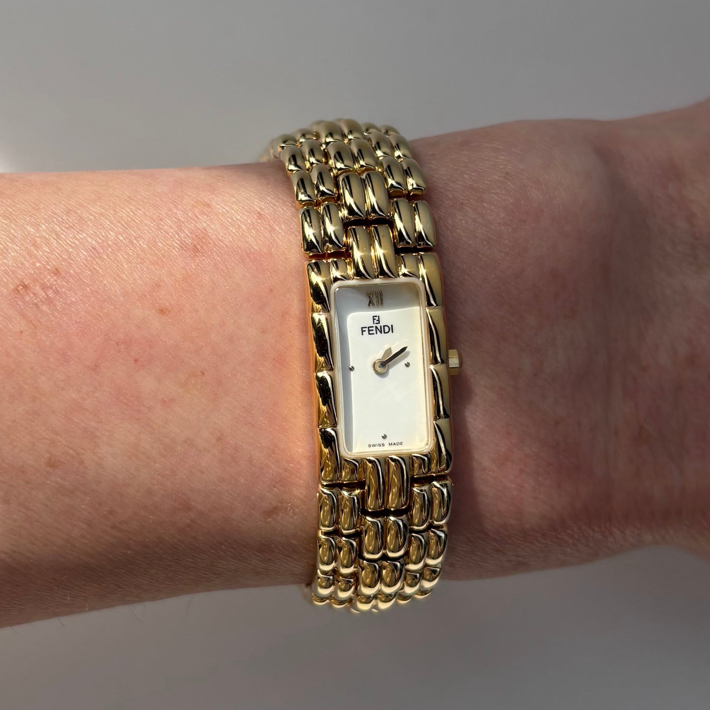 Fendi 1990s Rectangular Dial Gold Plated Watch