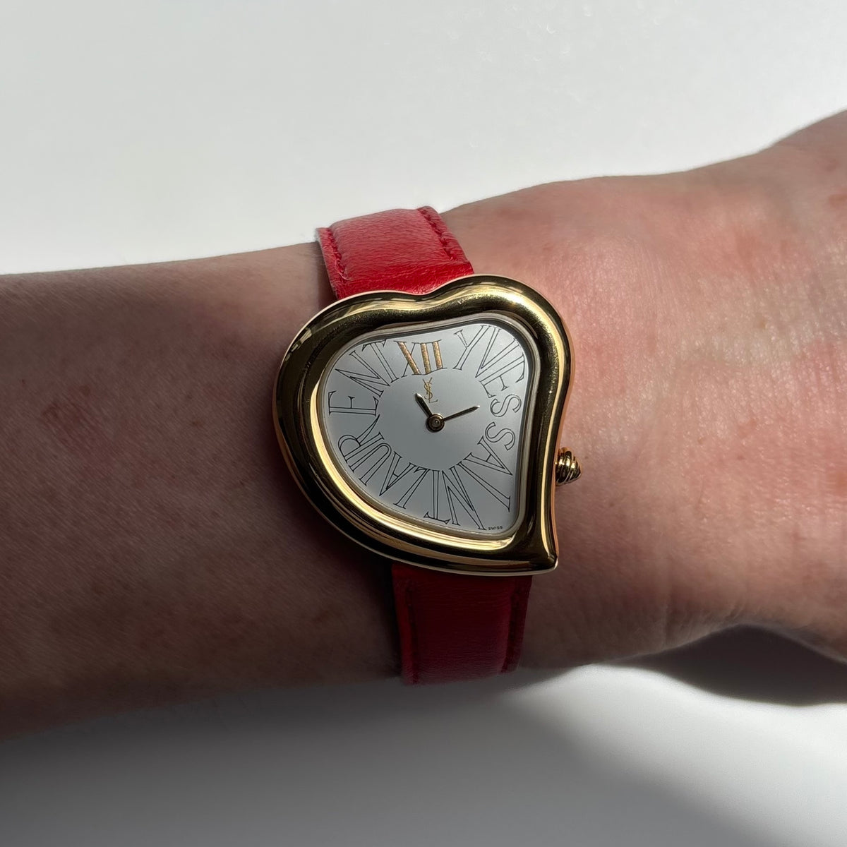 Yves Saint Laurent 1990s Heart Dial Gold Plated Red Watch